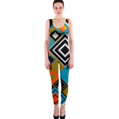 Retro Pattern Abstract Art Colorful Square One Piece Catsuit by Ndabl3x