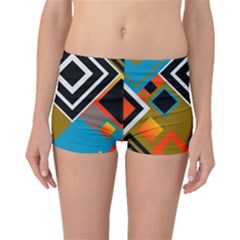 Retro Pattern Abstract Art Colorful Square Boyleg Bikini Bottoms by Ndabl3x