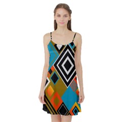 Retro Pattern Abstract Art Colorful Square Satin Night Slip by Ndabl3x