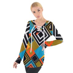 Retro Pattern Abstract Art Colorful Square Tie Up T-shirt by Ndabl3x