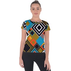 Retro Pattern Abstract Art Colorful Square Short Sleeve Sports Top  by Ndabl3x