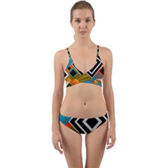 Retro Pattern Abstract Art Colorful Square Wrap Around Bikini Set by Ndabl3x