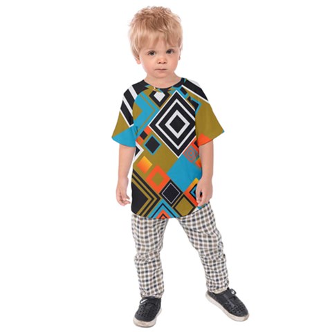 Retro Pattern Abstract Art Colorful Square Kids  Raglan T-shirt by Ndabl3x