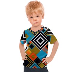 Retro Pattern Abstract Art Colorful Square Kids  Sports T-shirt