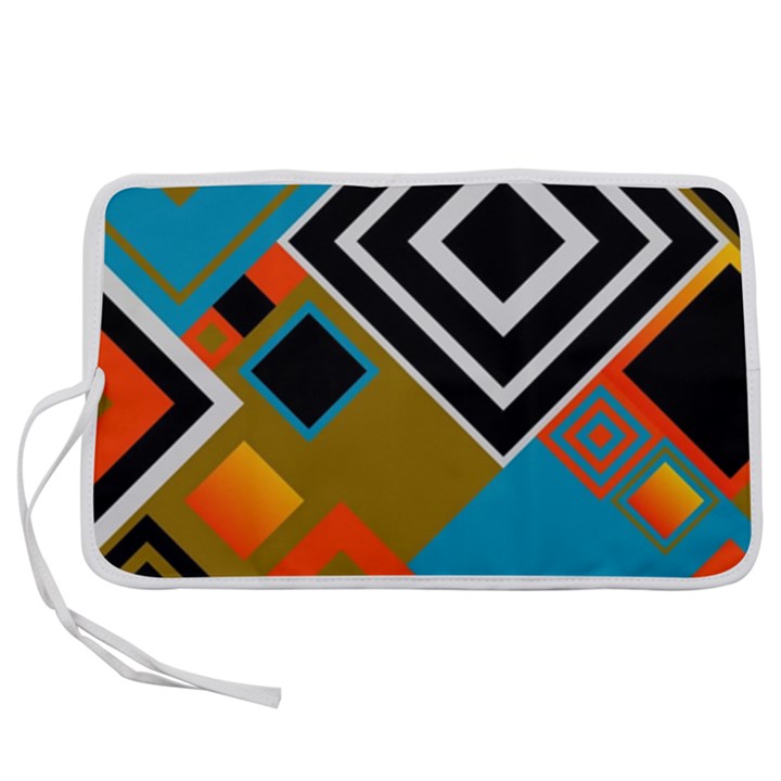 Retro Pattern Abstract Art Colorful Square Pen Storage Case (S)