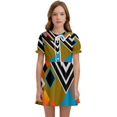 Retro Pattern Abstract Art Colorful Square Kids  Sweet Collar Dress by Ndabl3x