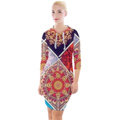 Mandala Pattern Quarter Sleeve Hood Bodycon Dress by Ndabl3x