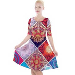 Mandala Pattern Quarter Sleeve A-line Dress by Ndabl3x