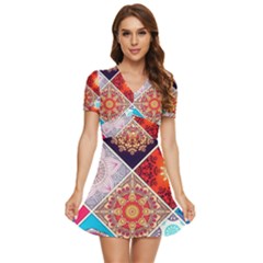 Mandala Pattern V-neck High Waist Chiffon Mini Dress by Ndabl3x