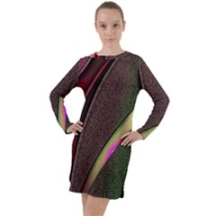 Abstract Curve Pattern Red Long Sleeve Hoodie Dress