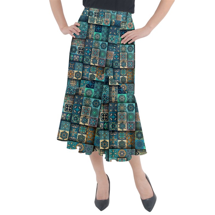 Texture Pattern Abstract Colorful Digital Art Midi Mermaid Skirt