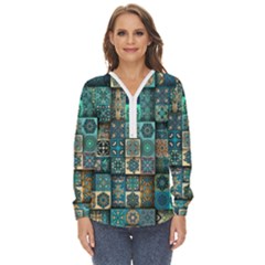 Texture Pattern Abstract Colorful Digital Art Zip Up Long Sleeve Blouse