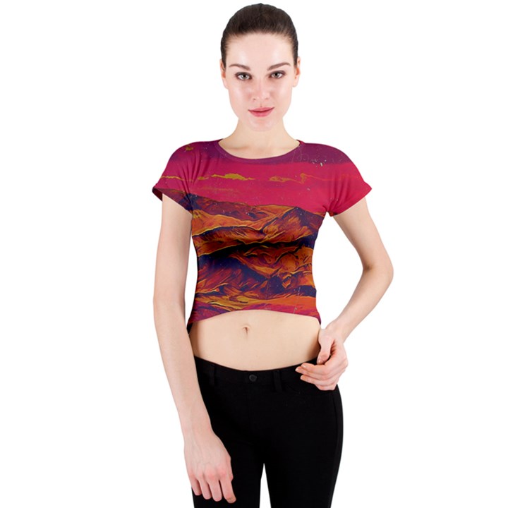 Time Wind Polishpattern Architecture Building City Cityscape Nature Pop-art Pop Surrealism  Retrowave Crew Neck Crop Top