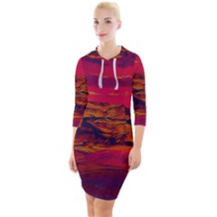 Time Wind Polishpattern Architecture Building City Cityscape Nature Pop-art Pop Surrealism  Retrowave Quarter Sleeve Hood Bodycon Dress by Cemarart