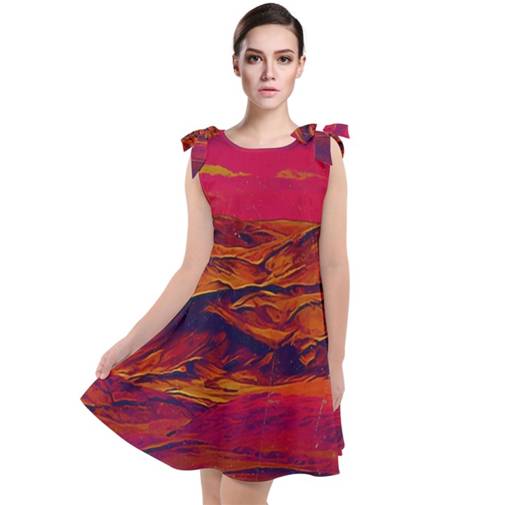 Time Wind Polishpattern Architecture Building City Cityscape Nature Pop-art Pop Surrealism  Retrowave Tie Up Tunic Dress