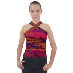 Time Wind Polishpattern Architecture Building City Cityscape Nature Pop-art Pop Surrealism  Retrowave Cross Neck Velour Top by Cemarart