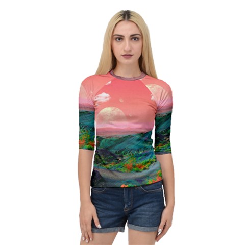 Unicorn Valley Aesthetic Clouds Landscape Mountain Nature Pop Art Surrealism Retrowave Quarter Sleeve Raglan T-shirt by Cemarart