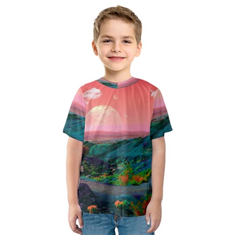 Unicorn Valley Aesthetic Clouds Landscape Mountain Nature Pop Art Surrealism Retrowave Kids  Sport Mesh T-shirt by Cemarart