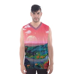 Unicorn Valley Aesthetic Clouds Landscape Mountain Nature Pop Art Surrealism Retrowave Men s Basketball Tank Top by Cemarart