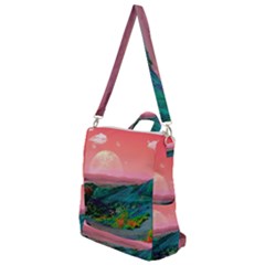 Unicorn Valley Aesthetic Clouds Landscape Mountain Nature Pop Art Surrealism Retrowave Crossbody Backpack by Cemarart