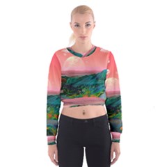 Unicorn Valley Aesthetic Clouds Landscape Mountain Nature Pop Art Surrealism Retrowave Cropped Sweatshirt by Cemarart