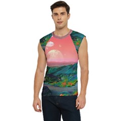 Unicorn Valley Aesthetic Clouds Landscape Mountain Nature Pop Art Surrealism Retrowave Men s Raglan Cap Sleeve T-shirt by Cemarart