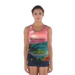 Unicorn Valley Aesthetic Clouds Landscape Mountain Nature Pop Art Surrealism Retrowave Sport Tank Top  by Cemarart