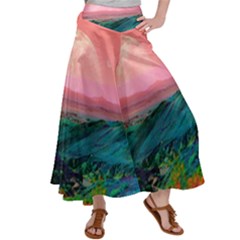 Unicorn Valley Aesthetic Clouds Landscape Mountain Nature Pop Art Surrealism Retrowave Women s Satin Palazzo Pants by Cemarart