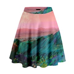 Unicorn Valley Aesthetic Clouds Landscape Mountain Nature Pop Art Surrealism Retrowave High Waist Skirt by Cemarart