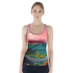 Unicorn Valley Aesthetic Clouds Landscape Mountain Nature Pop Art Surrealism Retrowave Racer Back Sports Top by Cemarart