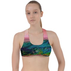 Unicorn Valley Aesthetic Clouds Landscape Mountain Nature Pop Art Surrealism Retrowave Criss Cross Racerback Sports Bra by Cemarart