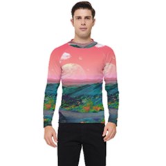 Unicorn Valley Aesthetic Clouds Landscape Mountain Nature Pop Art Surrealism Retrowave Men s Long Sleeve Rash Guard by Cemarart