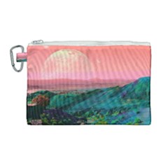 Unicorn Valley Aesthetic Clouds Landscape Mountain Nature Pop Art Surrealism Retrowave Canvas Cosmetic Bag (large) by Cemarart