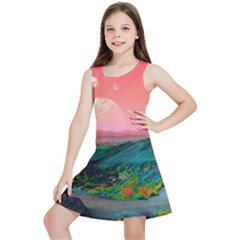 Unicorn Valley Aesthetic Clouds Landscape Mountain Nature Pop Art Surrealism Retrowave Kids  Lightweight Sleeveless Dress by Cemarart