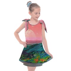 Unicorn Valley Aesthetic Clouds Landscape Mountain Nature Pop Art Surrealism Retrowave Kids  Tie Up Tunic Dress by Cemarart