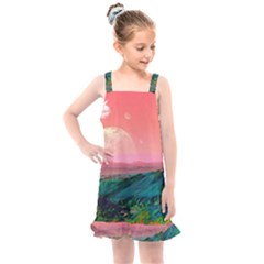 Unicorn Valley Aesthetic Clouds Landscape Mountain Nature Pop Art Surrealism Retrowave Kids  Overall Dress by Cemarart