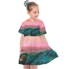 Unicorn Valley Aesthetic Clouds Landscape Mountain Nature Pop Art Surrealism Retrowave Kids  Sailor Dress by Cemarart