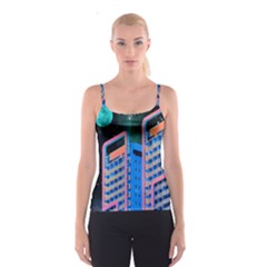 Fantasy City Architecture Building Cityscape Spaghetti Strap Top by Cemarart