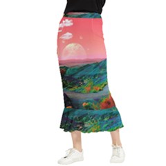 Unicorn Valley Aesthetic Clouds Landscape Mountain Nature Pop Art Surrealism Retrowave Maxi Fishtail Chiffon Skirt by Cemarart