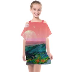 Unicorn Valley Aesthetic Clouds Landscape Mountain Nature Pop Art Surrealism Retrowave Kids  One Piece Chiffon Dress by Cemarart