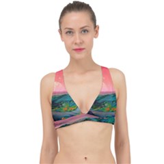 Unicorn Valley Aesthetic Clouds Landscape Mountain Nature Pop Art Surrealism Retrowave Classic Banded Bikini Top by Cemarart