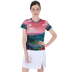 Unicorn Valley Aesthetic Clouds Landscape Mountain Nature Pop Art Surrealism Retrowave Women s Sports Top by Cemarart