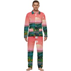 Unicorn Valley Aesthetic Clouds Landscape Mountain Nature Pop Art Surrealism Retrowave Men s Long Sleeve Velvet Pocket Pajamas Set by Cemarart