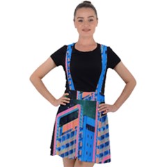 Fantasy City Architecture Building Cityscape Velvet Suspender Skater Skirt by Cemarart