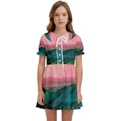 Unicorn Valley Aesthetic Clouds Landscape Mountain Nature Pop Art Surrealism Retrowave Kids  Sweet Collar Dress by Cemarart