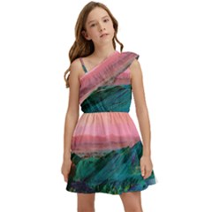 Unicorn Valley Aesthetic Clouds Landscape Mountain Nature Pop Art Surrealism Retrowave Kids  One Shoulder Party Dress by Cemarart