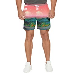 Unicorn Valley Aesthetic Clouds Landscape Mountain Nature Pop Art Surrealism Retrowave Men s Runner Shorts by Cemarart