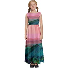 Unicorn Valley Aesthetic Clouds Landscape Mountain Nature Pop Art Surrealism Retrowave Kids  Satin Sleeveless Maxi Dress by Cemarart