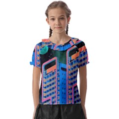 Fantasy City Architecture Building Cityscape Kids  Frill Chiffon Blouse