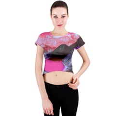 Late Night Feelings Aesthetic Clouds Color Manipulation Landscape Mountain Nature Surrealism Psicode Crew Neck Crop Top by Cemarart